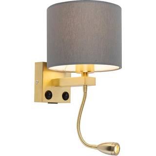Art Deco væglampe guld med USB og grå skærm - Brescia
