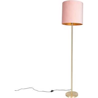 Romantisk gulvlampe messing med lyserød skærm 40 cm - Simplo