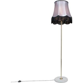 Gulvlampe messing med Granny skærm sort-grå 45 cm - Kaso