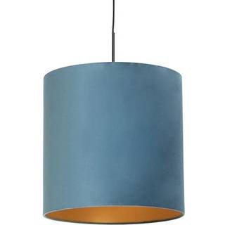 Pendellampe med blå velourskærm med guld 40 cm - Combi