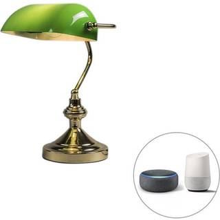 Smart bordlampe messing med grønt glas inkl. Wifi P45 - Banker