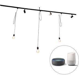 Smart skinnesystem sort med 3 spotlights og pendellampe 1-faset - Cavalux Jeana