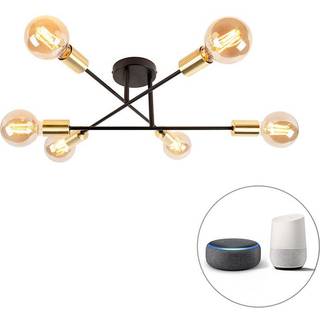 Smart loftslampe sort med guld 6-lys inkl. Wifi G95 - Sydney