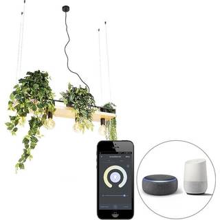 Smart pendellampe sort med træ 4-lys inkl. Wifi G95 - Shelf
