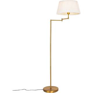 Gulvlampe bronze med hvid plisseret skærm og justerbar arm - Ladas Deluxe