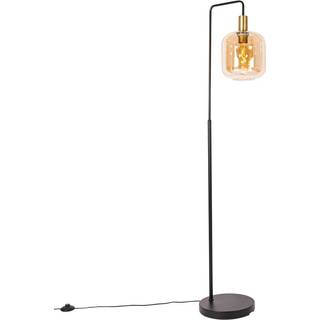 Design gulvlampe sort med messing og ravfarvet glas - Zuzanna