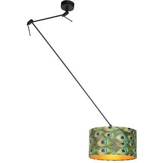 Pendellampe sort med fløjlsskærm påfugl med guld 35 cm - Blitz