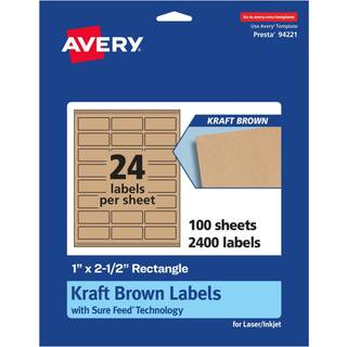Avery Kraft Brown Rectangle Labels With Sure Feed 1 """" X 2,5 """" 2 400 Kraft Brown Labels Laser/Inkjet Printable Montery