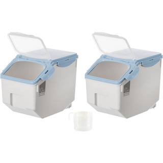 BasicWise White Plastic Storage Food Holder Containere S?t p? 2 med en m?lekop og hjul Medium Clear (QI004138M.2)