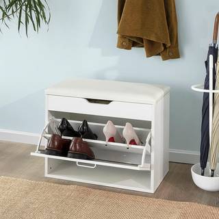 SoBuy Skobænk med Skohylde og Opbevaring - Hvid