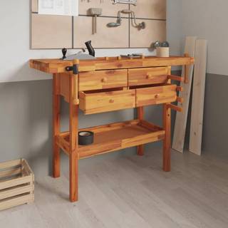 arbejdsbord skuffer og skruestik 124x52x83 cm massivt akacietræ