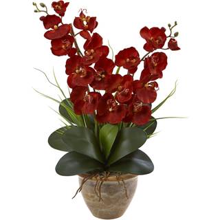 Nästan naturlig dubbel Phalaenopsis skörd Silk Orchid -arrangemang i keramisk vas