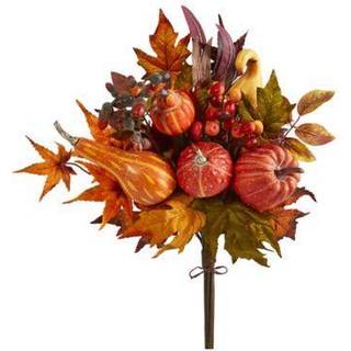N?sten naturlig 20in. Pumpkin and Maple Leaf Artificial Flower Bouquet (S?t p? 2)