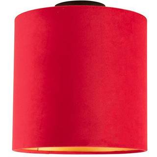 Loftslampe med rød fløjlsskærm med guld 25 cm - Combi sort