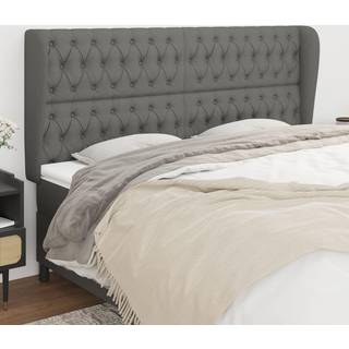 Sengegavl Med Kanter Stof Mørkegrå - 203 x 23 x 118/128 cm