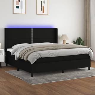 kontinentalseng med LED-lys 200x200 cm stof sort