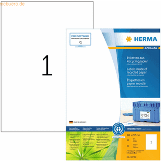 Herma etiket recycled 210x297mm, 1 etiket pr ark, 80 ark, hvid