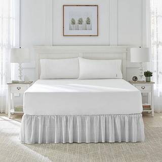 Laura Ashley Home - Cotton Ruffled Bedskirt Letv?gt & klassisk stil (ticking Stripe Gray Twin)