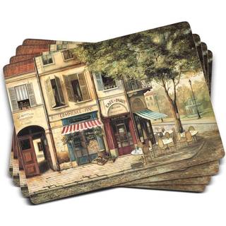 Pimpernel Parisian Scenes Collection Placemats | S?t af 4 | Varmebestandige m?tter | Cork-st?ttet bestyrelse | H?rdt placemat s?t til spisebord |