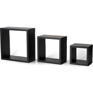 Melannco flydende v?g firkantet terning hylder til sovev?relse stue badev?relse k?kken - tr? s?t med 3 sort