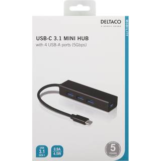 Deltaco - USB-A 3.0 Hub (USB-A / 4xUSB-A)(Sort) - 0,1 m