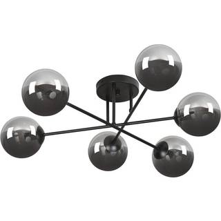 Loftlampe Glassy, sort, ravfarvet, glas, 6 lyskilder, E14