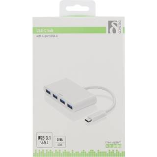DELTACO USB-C Hub (USB 3.1 Gen 1) med 4xUSB Type A - Hvid