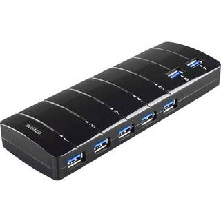 DELTACO DELTACO USB 3.0 hub, 7xType A hun, AC-adapter medfølger,sort 7340004678236