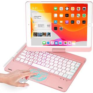 BABG iPad 9. generationssag med tastatur 360 Rotatabelt baggrundsbelyst tastatur med blyantholder til 10,2 tommer iPad 9. Gen 2021/ 8th Gen 2020/