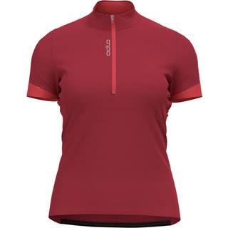 Odlo Women's T-shirt S/U Collar S/S 1/2 Zip Essential American Beauty/Cayenne, M