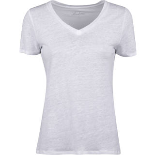 Stenströms Evy Hvid T-shirt i hør med V-udskæring | Dame |T-shirts | Størrelse: XL | Hvid | Solid | Kort Ærme