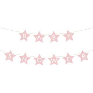 1 stk. Baby Shower Banner lyserød papir med stjerner – Festlig dekoration 290x16.5 cm