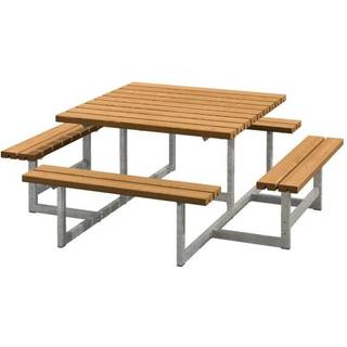 PLUS Picnic bord/bænkesæt, grundmalet, teak/nåletræ, 200 cm