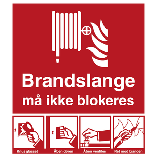 Brandskilt - Brandslange må ikke blokeres - Vinyl klistermærke - 175 x 155 mm