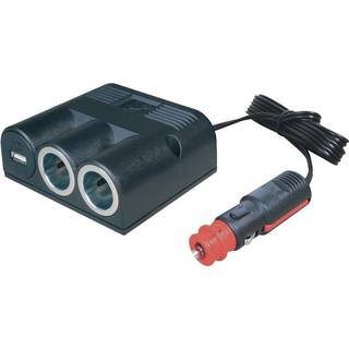 Strømudtag 1->2+USB med ledning