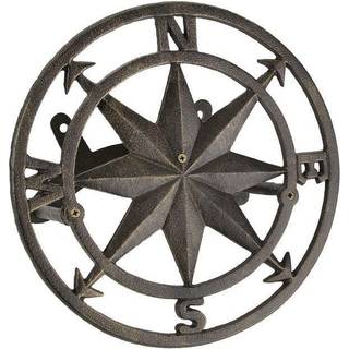 Bronze finish Støbejern Nautisk kompas Rose Dekorativ vægmonteret Haveslangebøjle - Let at installere - Kyst udendørs indretning - 12 tommer i di