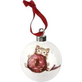 Royal Worcester Wrendale Designs hængende julekugle - 6,6 cm fint benporcelæn med kattemotiv