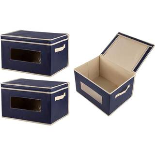Juvale 3 Pack Stackable Storage Bins med låghåndtag sammenfoldelige til skabsorganisation (12 tommer marineblå)