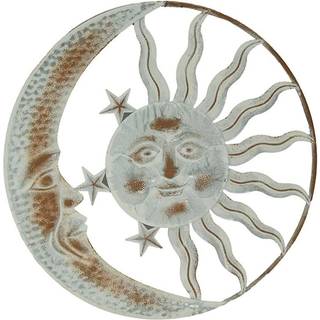 Radiant Celestial Harmony - Uhyggeligt hvid finish Sun Moon and Stars Metal Wall Hanging - Rustic D? Cor Accent - 20 inches in Diameter - Easy In