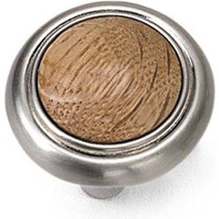 Laurey 15434 First Family 1-1/4-tommer Diameter Knob Satin Chrome med Oak Inset