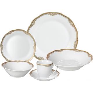 Lorren Home Trends Catherine 24 Piece Porcelain Thasware Set Gold