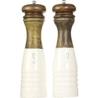 Mudderpie bondeg?rd tr? og emaljem?ller salt og peber s?t 10 1/2 """" x 3 """" dia hvidbrun