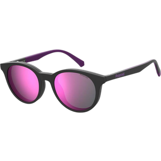 Polaroid Børn PLD 8044/CS 5F3/AI Solbriller Plast Sort-opaque Violet Rund Spejlet Clip-on