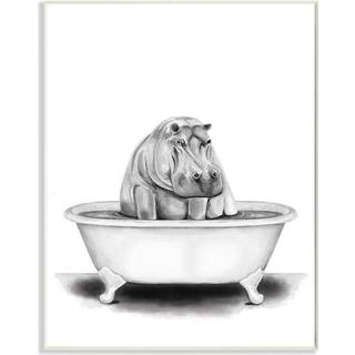 Stupell industrier flodhest i et karbad sjovt dyre badev?relse tegning design af rachel neiman kunst 10 x 15 v?gplaque