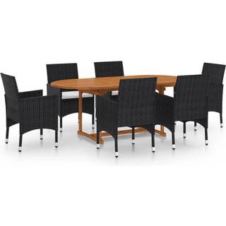 Spisebordssæt Til Haven 7 Dele Polyrattan - Sort