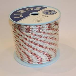 Tovværk Liros Herkules, High Tenacity-polyesterkerne, 32-flettet High Tenacity-polyesterkappe, hvid/rød, 20 meter x Ø6 mm