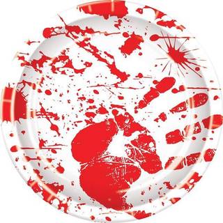 Beistle Halloween Party Decoration Bloody Handprints Plates Red / White 9 """"- Pack of 8