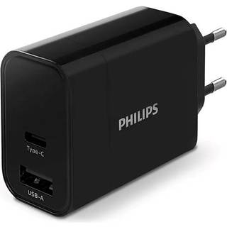 Philips USB lader fast-charge USB-A+C, sort, 30W