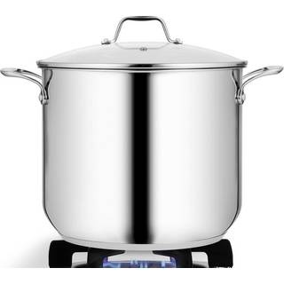 NutriChef Stainless Steel Stock Pot-18/8 Food Grade Heavy Duty Induktion-Large Stew Simrende Suppe Gennemsigtigt lg Tler opvaskemaskine NCSP16