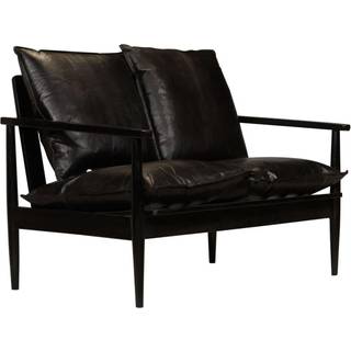 2-personers sofa ægte læder med akacietræ sort